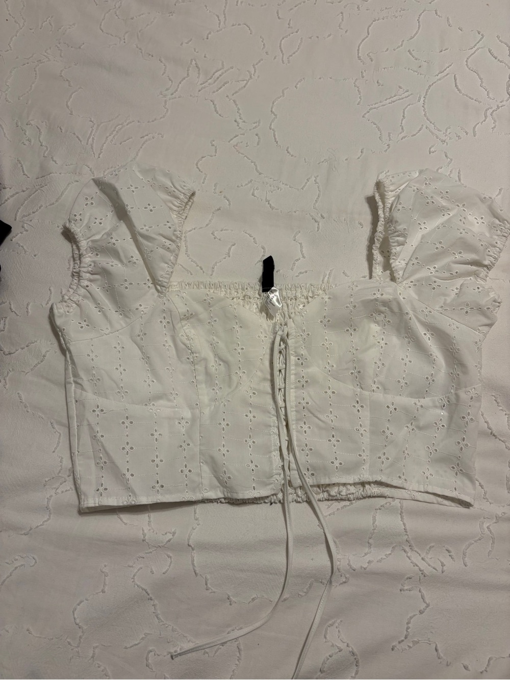 Divided White Eyelet Tie-Front Crop Top